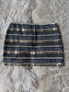 TWIK Navy and Gold Patterned Mini Skirt Size Large